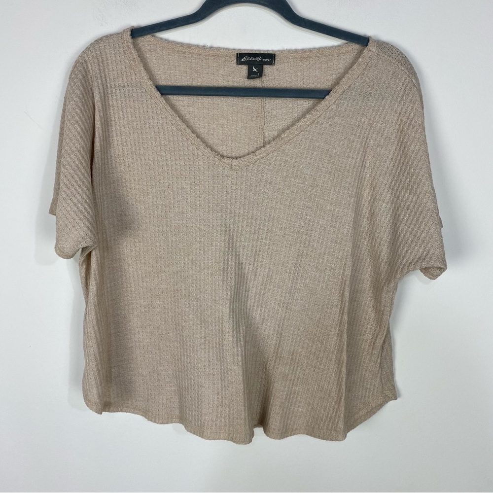 Eddie Bauer Tan Waffle Knit Short Sleeve Outdoor Minimalist Capsule Wardrobe